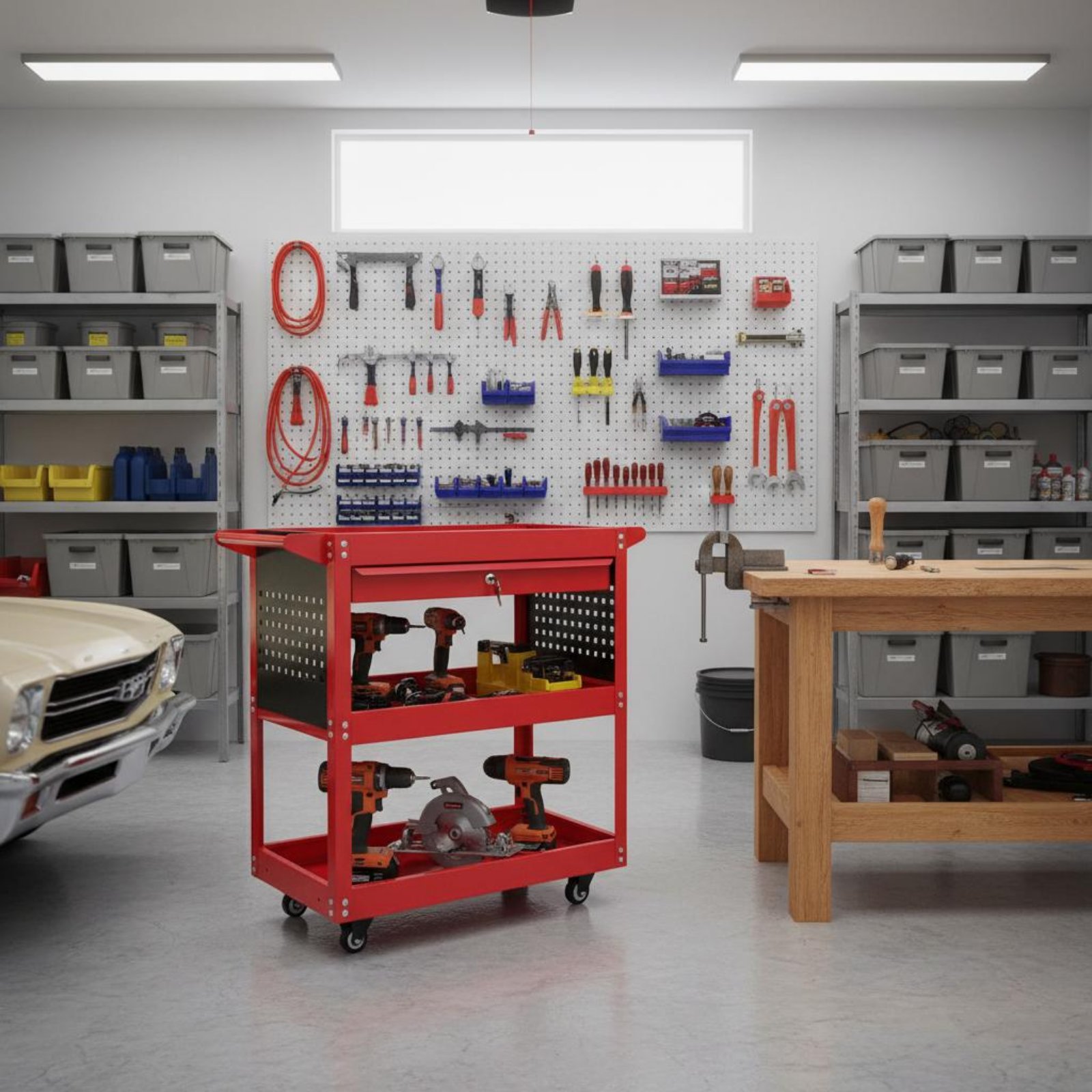 Tools For Garage Workshop - Troli Perkakas 3 Tingkat Pelat Baja