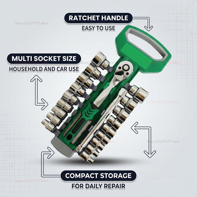 Set Soket Ratchet 1/4 3/8 Inci - Car Workshop Tools Kit ulasan dan harga